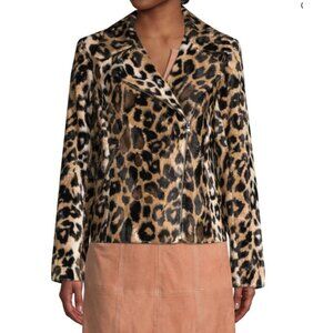 TRINA TURK Wine Country Reprise Leopard Faux Fur Moto Jacket Size 0
